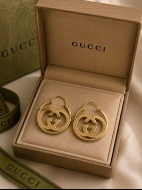(No box )Gold Interlocking G Hoop Earrings